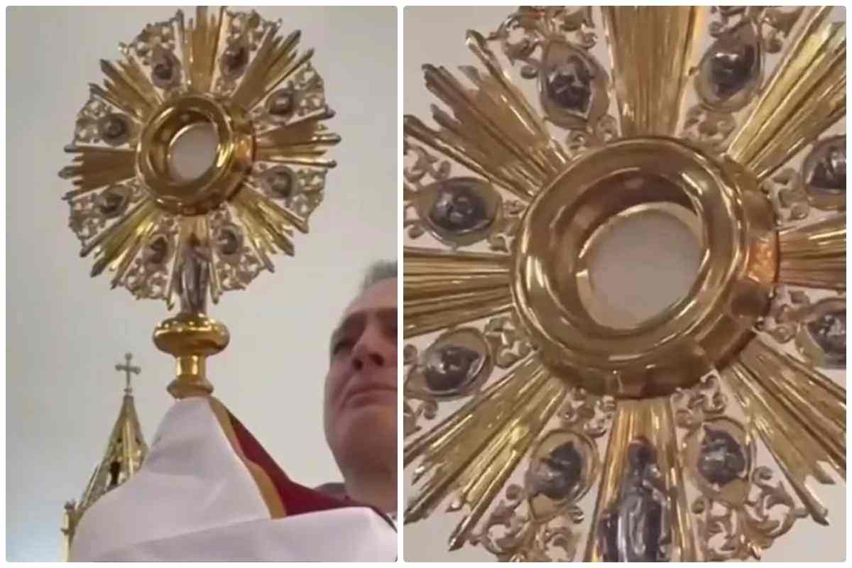 Sacerdote espone il Santissimo, che inizia a palpitare